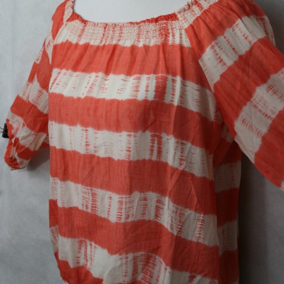 Ann Taylor Loft Petites Orange/White Sheer Cotton/ - Picture 3 of 7